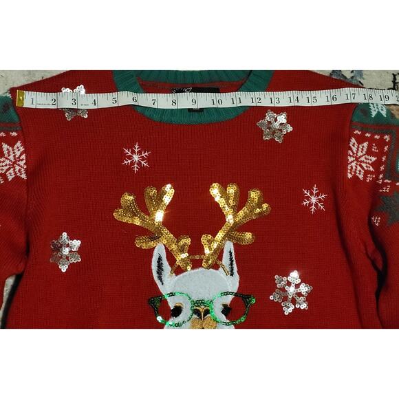 33 Degrees Ugly Christmas Sweater with Lama with Glasses Red and Green Size M - Picture 3 of 7